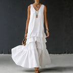 Women's Ice Silk Sleeveless Maxi Dress by FitiqueFit in 6 colors, featuring a loose fit and elegant design.