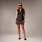 Solid color fitted mini skirt by FitiqueFit, casual street style bodycon skirt shown in a close-up view.