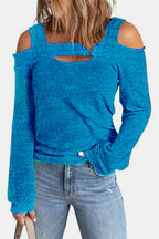 Women's elegant cold shoulder blouse by Trendsi featuring cutout design and chic casual polyester fabric.