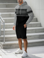 Plus size men's striped hoodie and shorts casual set featuring comfortable bottoms, trendy design, and relaxed fit by Trendsi.