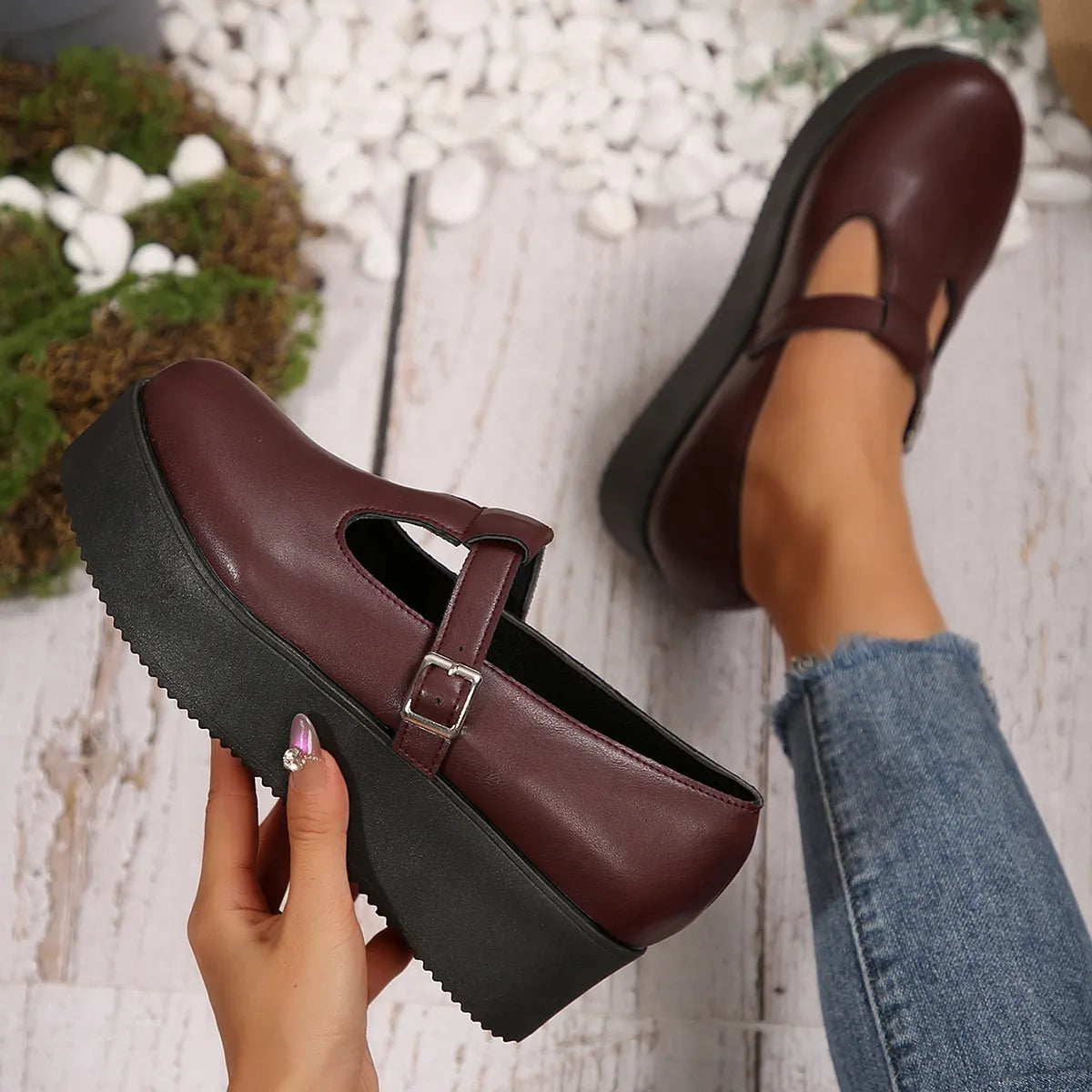 Women's round toe platform loafers by Trendsi, stylish shoes with a chunky sole and classic design, perfect for casual or dressy outfits.