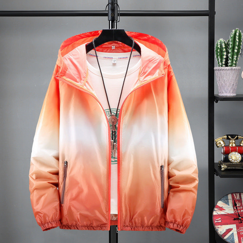 Lightweight FitiqueFit hooded sun-protective jacket with adjustable hood and breathable fabric, ideal for outdoor activities.