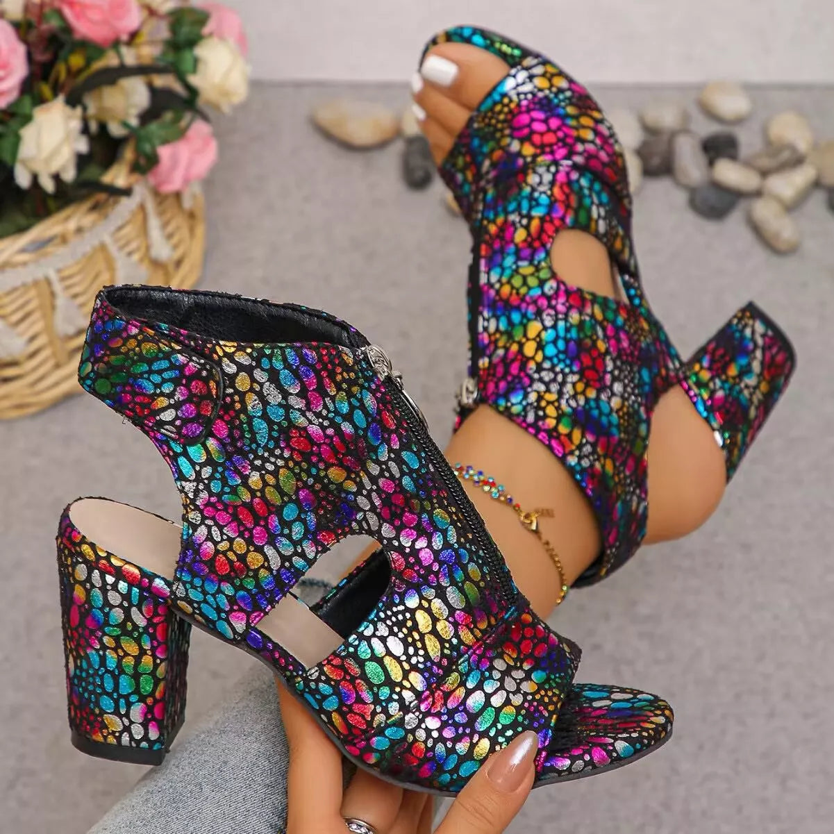 Shopimist open toe block heels sandals with stylish design, featuring a comfortable heel height and modern open-toe style.