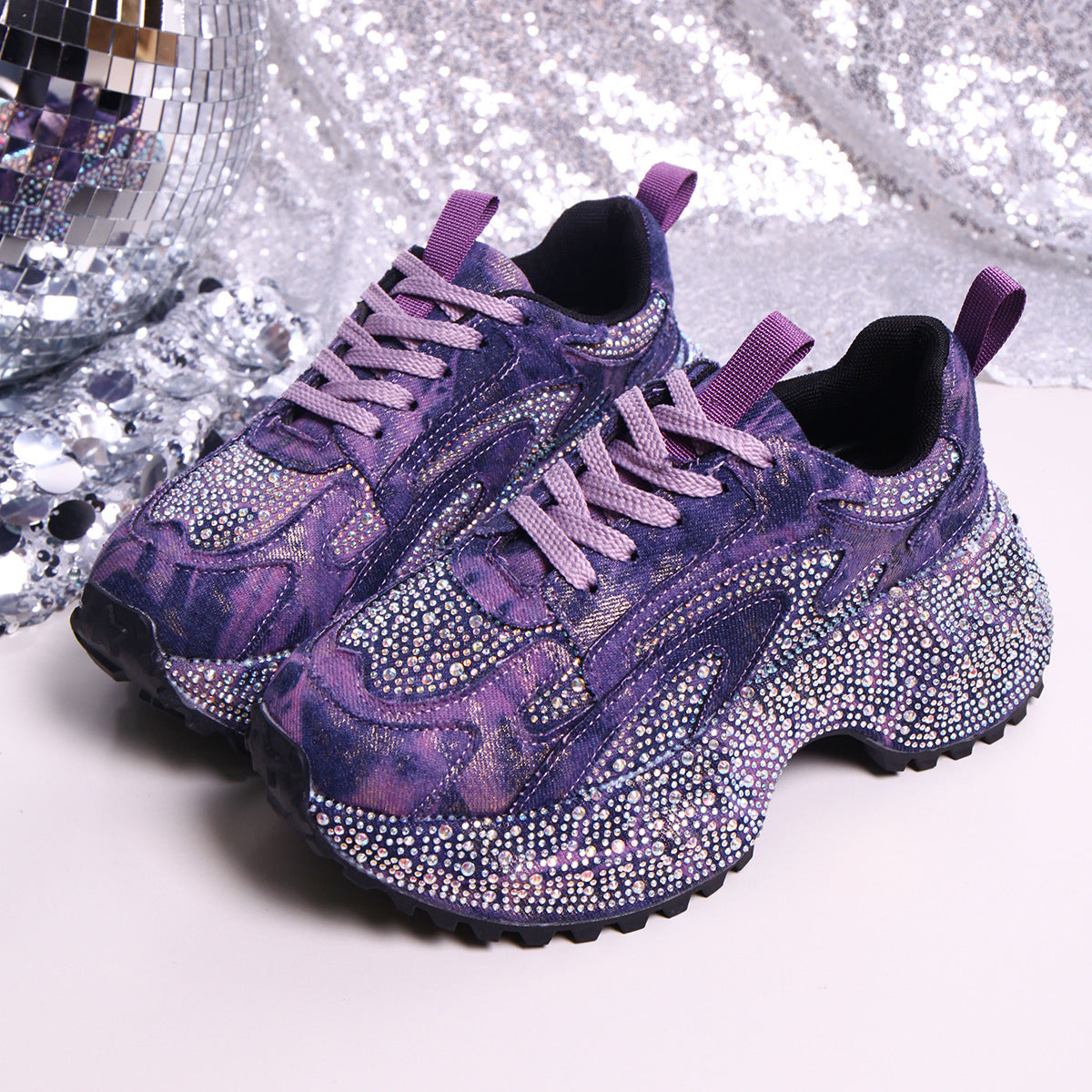 Rhinestone lace-up sneaker sandals by Plush Fashion Hub featuring sparkling rhinestones and stylish lace-up design.