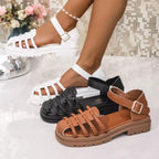 Shopimist round toe platform sandals featuring a stylish design with thick sole and ankle strap, perfect for casual summer wear.
