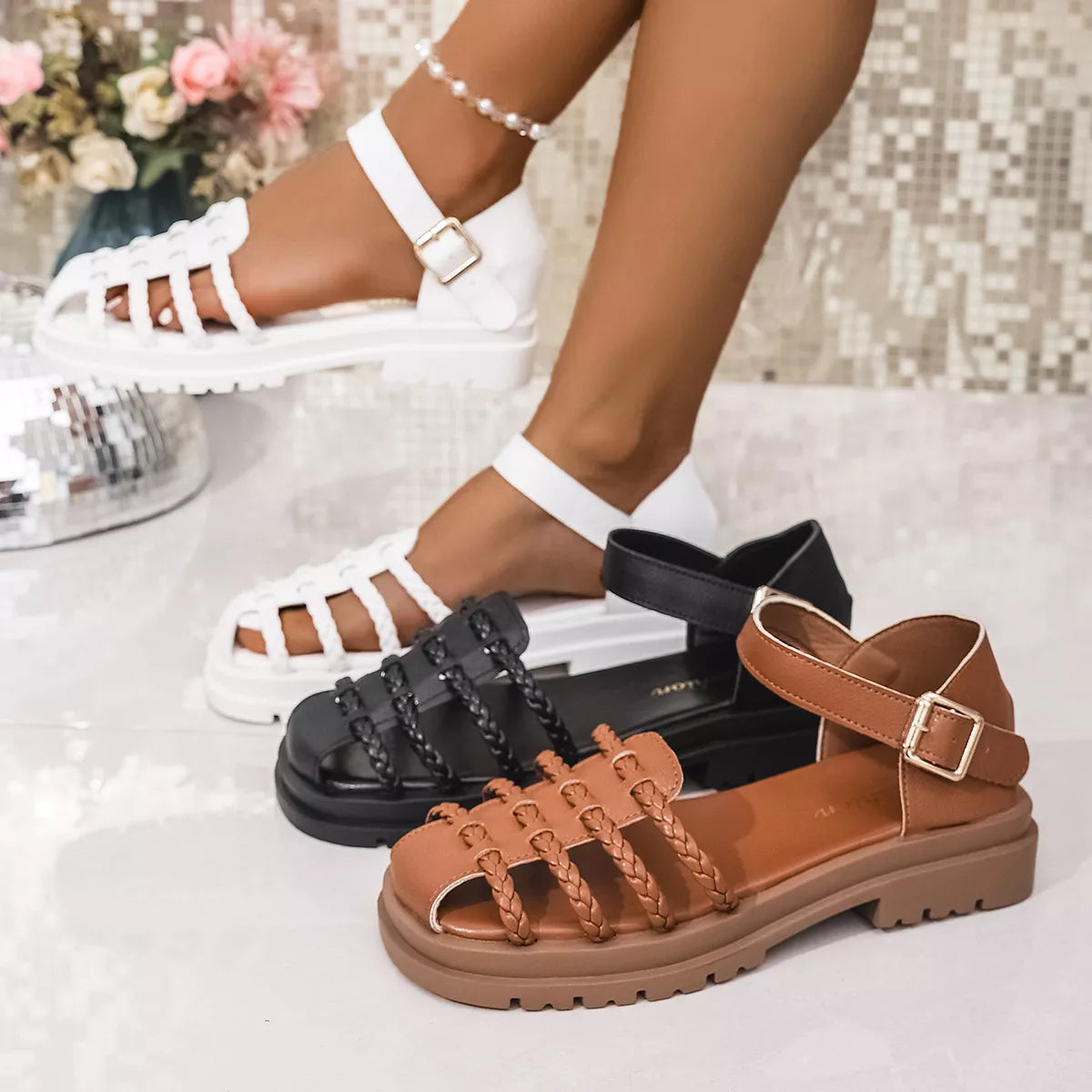 Plush Fashion Hub round toe platform sandals featuring a stylish design and chunky heel, perfect for casual or dressy wear.