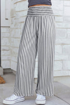 Light beige Marleigh waist loose summer pants by Threaded Pear, featuring a relaxed fit and comfortable culotte style.