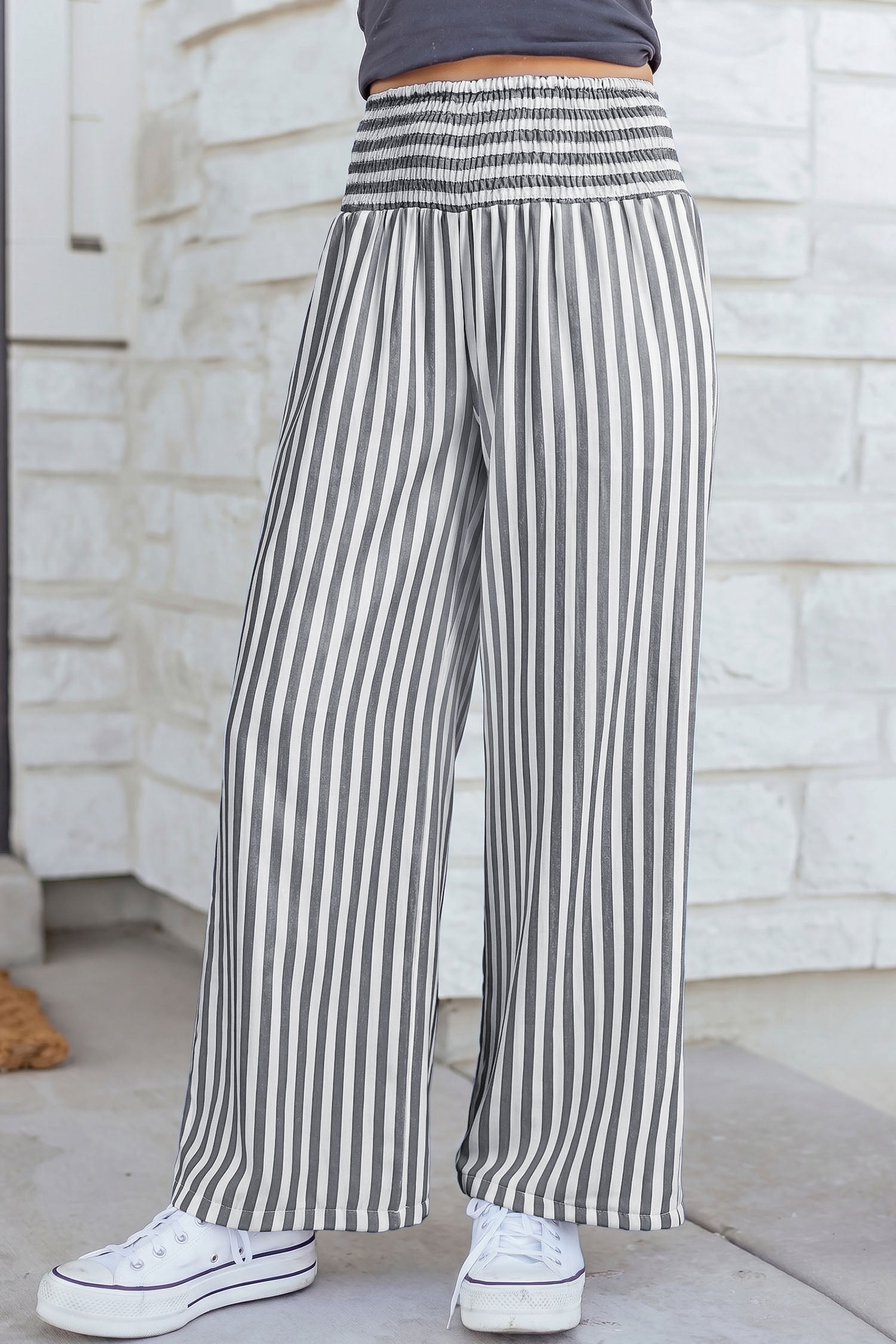 Light beige Marleigh waist loose summer pants by Threaded Pear, featuring a relaxed fit and comfortable culotte style.