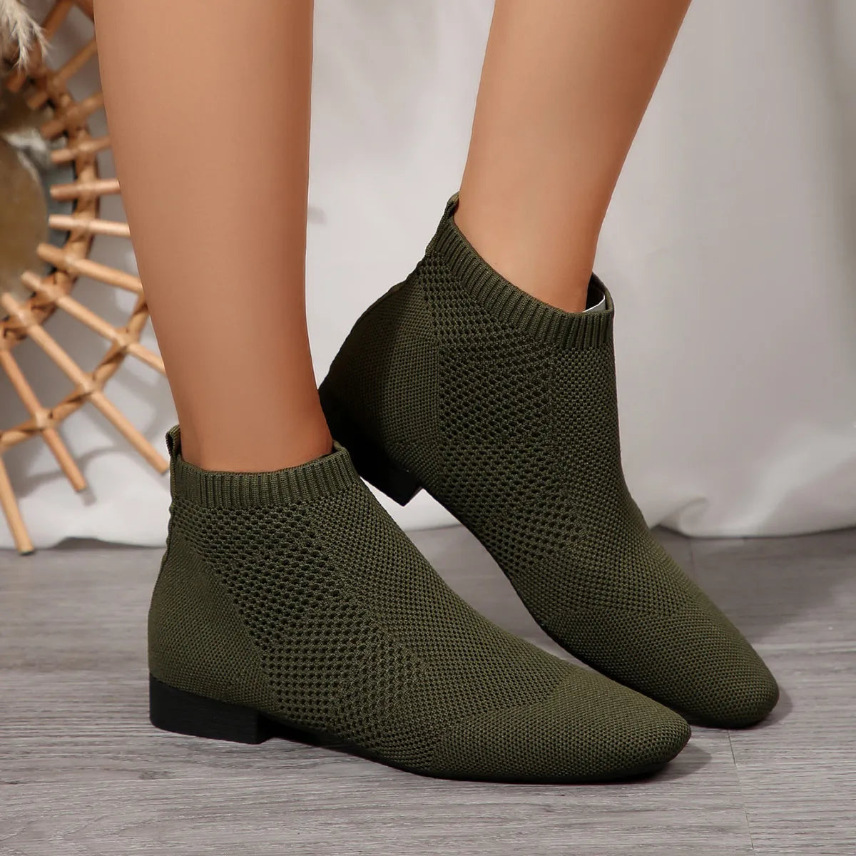 Women's mesh knit ankle boots with stretch comfort fit, stylish trendy shoes perfect for casual wear and easy movement.