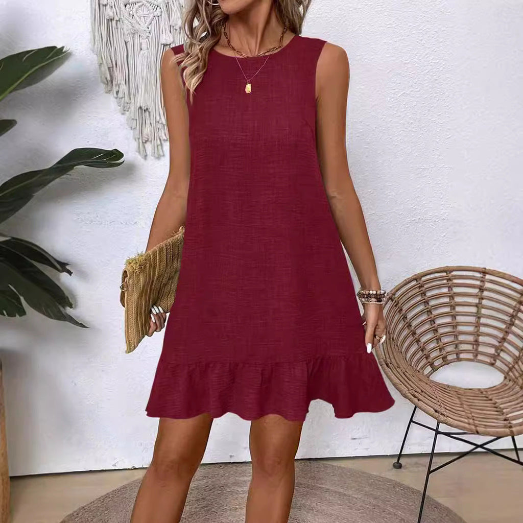 Women's ruffle lace-up mini dress by Plush Fashion Hub featuring short sleeves and a loose, beach-ready design.
