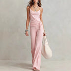 Women’s solid color sleeveless top and pants two-piece casualwear set by FitiqueFit, featuring a relaxed fit and comfortable fabric.