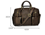 First layer cowhide men's 16-inch large-capacity briefcase with leather handles and multiple compartments, black color, Plush Fashion Hub.