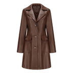 Women’s Long Leather Trench Coat – Fashion Outerwear