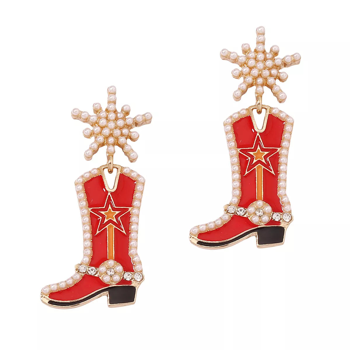 Cowgirl boot dangle earrings from Plush Fashion Hub featuring detailed Western-style boot charms for stylish jewelry accessories.
