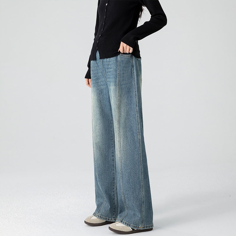 Casual maternity jeans by Plush Fashion Hub featuring retro loose straight-leg, high-waist, and floor-length wide-leg design.
