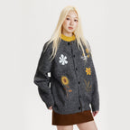 Women's retro floral embroidered cardigan sweater by FitiqueFit featuring colorful floral embroidery on a cozy knit fabric.