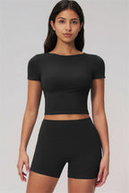Fitglutes Activewear Rapture T-shirt and shorts 2-piece set, casual gymwear and workout clothes, shown on a model.