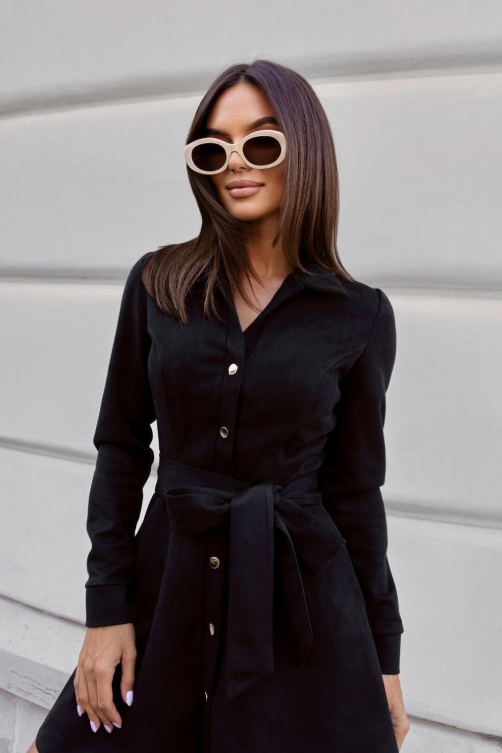 Loose linen lace-up long-sleeve mini dress by FitiqueFit in three colors, casualwear style, shown on a model.