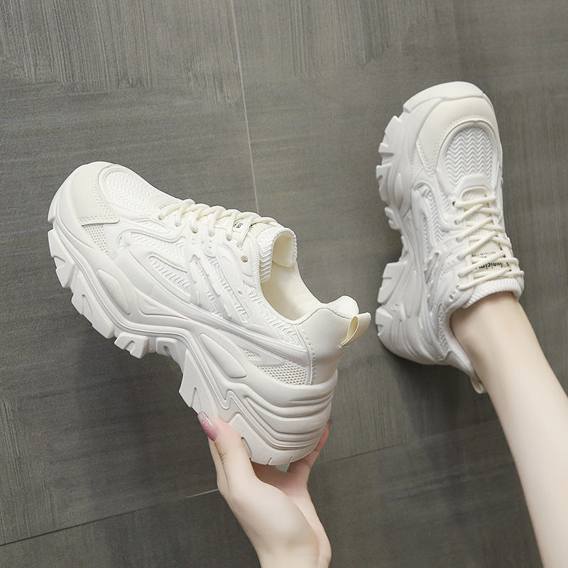 White breathable women's footwear with thick soles, stylish design, and cushioned support by FitiqueFit.