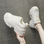 White breathable women's footwear with thick soles, stylish design, and cushioned support by FitiqueFit.