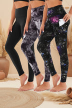 Three-pack of FitiqueFit high-waisted cropped yoga pants with slanted pockets, designed for activewear and comfortable movement.