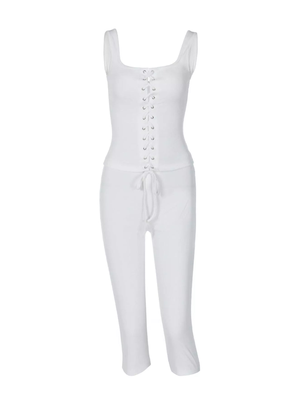 Shopimist lace-up tank top and capris set, featuring stylish fabric and adjustable lace-up details on the top and comfortable capris.