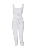 Shopimist lace-up tank top and capris set, featuring stylish fabric and adjustable lace-up details on the top and comfortable capris.