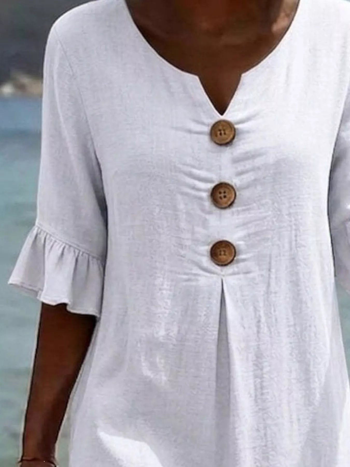 Plus size ruffle sleeve midi dress with button decor from Plush Fashion Hub, featuring a flowy silhouette and stylish design.