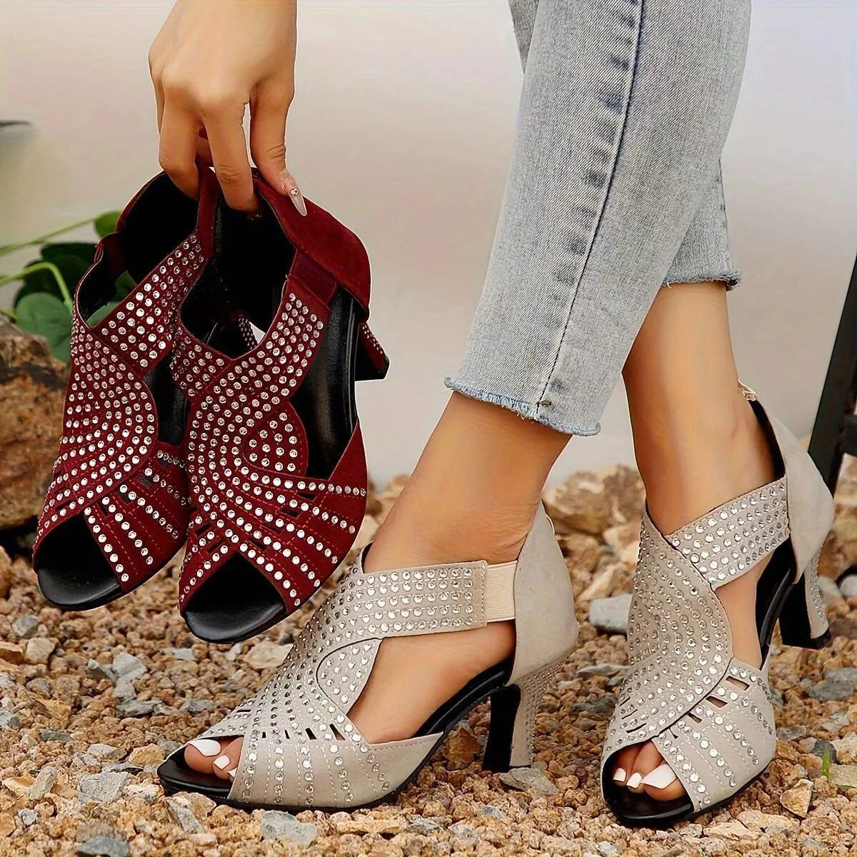 Shopimist peep toe block heel sandals with open toe design and chunky heel, stylish footwear for casual or dressy occasions.
