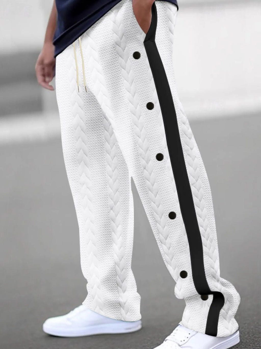 Men's plus size textured drawstring pants by Shopimist, full length with elastic waistband and casual style.