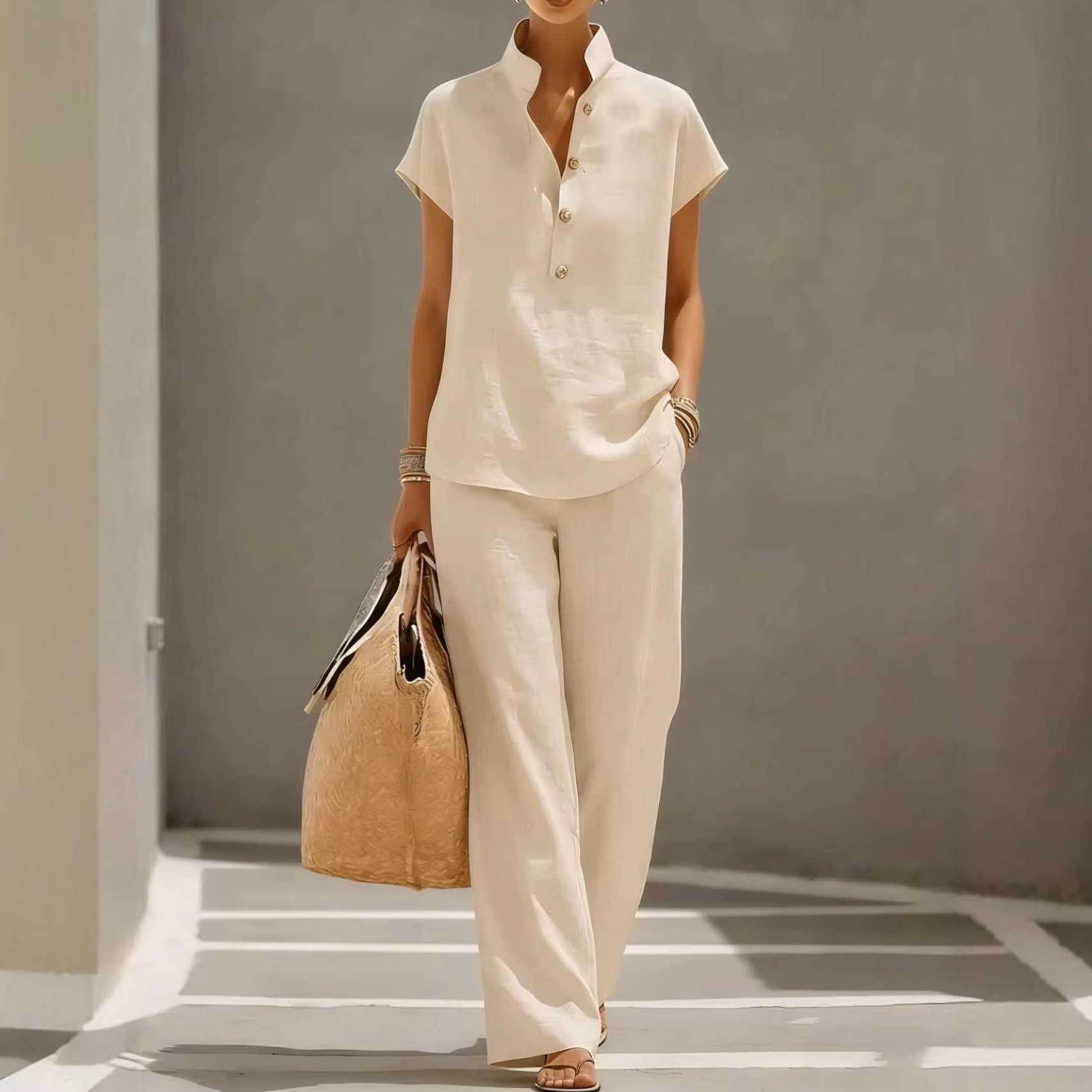 Plush Fashion Hub three-piece set with cardigan, short sleeve top, and pants in solid color for casual lounge wear.