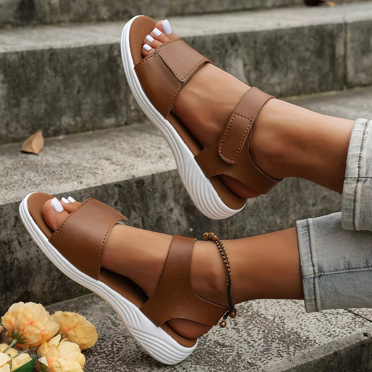 Shopimist open toe flats sandals featuring a sleek design with comfortable straps and stylish finish, ideal for casual wear.