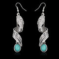Turquoise alloy leaf-shaped artificial earrings with intricate leaf details, stylish jewelry by Shopimist.
