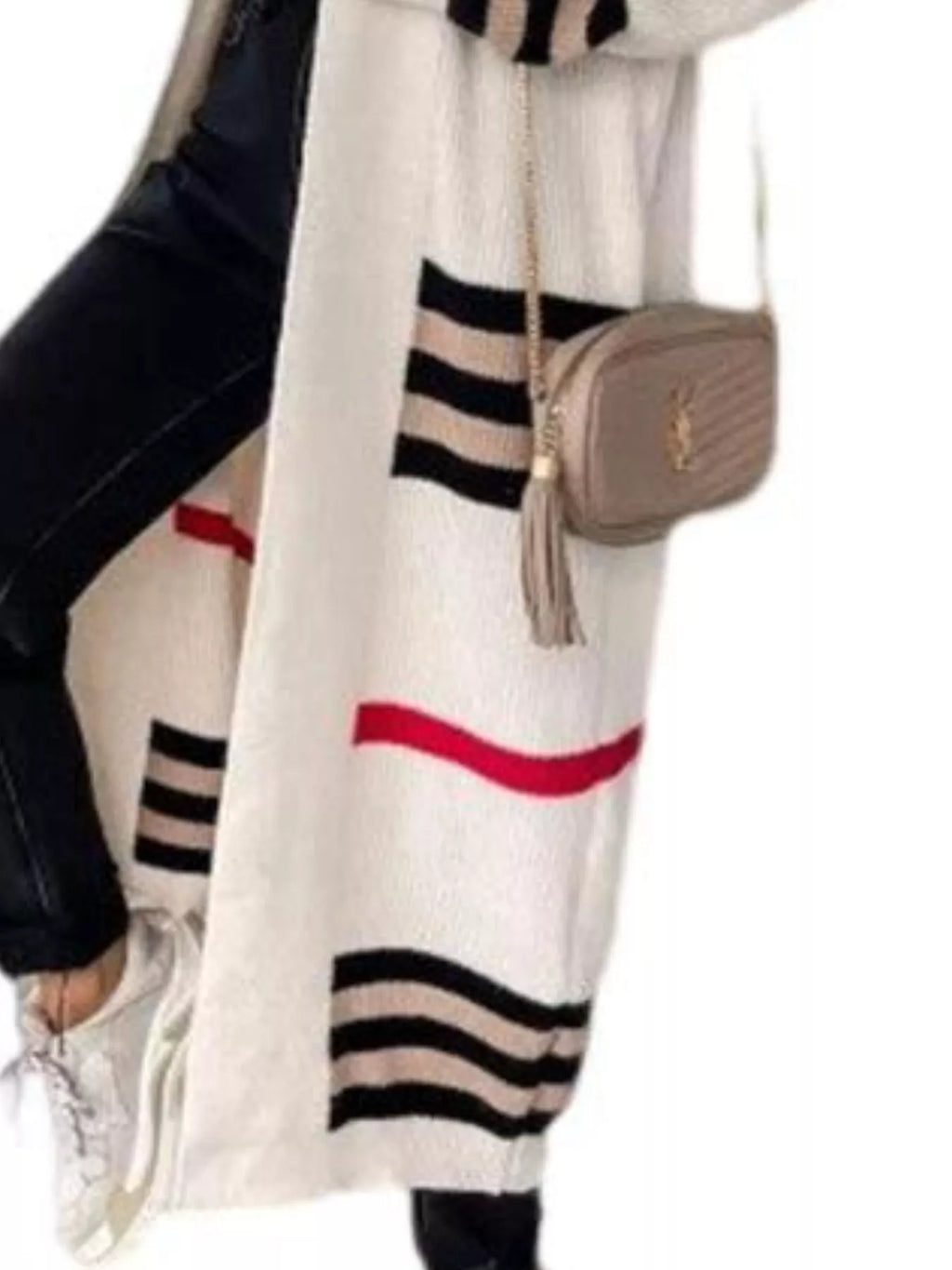Striped longline open front cardigan by Simply Love, featuring a relaxed fit and casual style, displayed on a model.