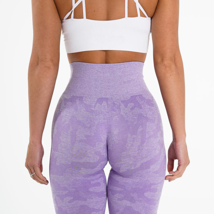 Snowflake camouflage high-waisted seamless yoga pants by FitiqueFit, designed for activewear and comfortable movement.