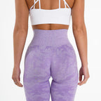 Snowflake camouflage high-waisted seamless yoga pants by FitiqueFit, designed for activewear and comfortable movement.