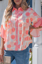 Light blue Angelica short sleeve babydoll blouse from Threaded Pear, featuring a relaxed fit and soft fabric.