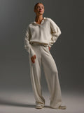 Women’s fall winter two-piece casual sweater set with a loose collar, featuring a cozy fit from FitiqueFit.