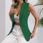 Women's sleeveless single-button cardigan jacket with a round neck, by FitiqueFit, in a stylish blazer style.