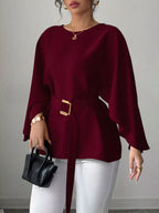 Shopimist batwing sleeve belted blouse with a flowy fit and stylish design, shown on a neutral background.