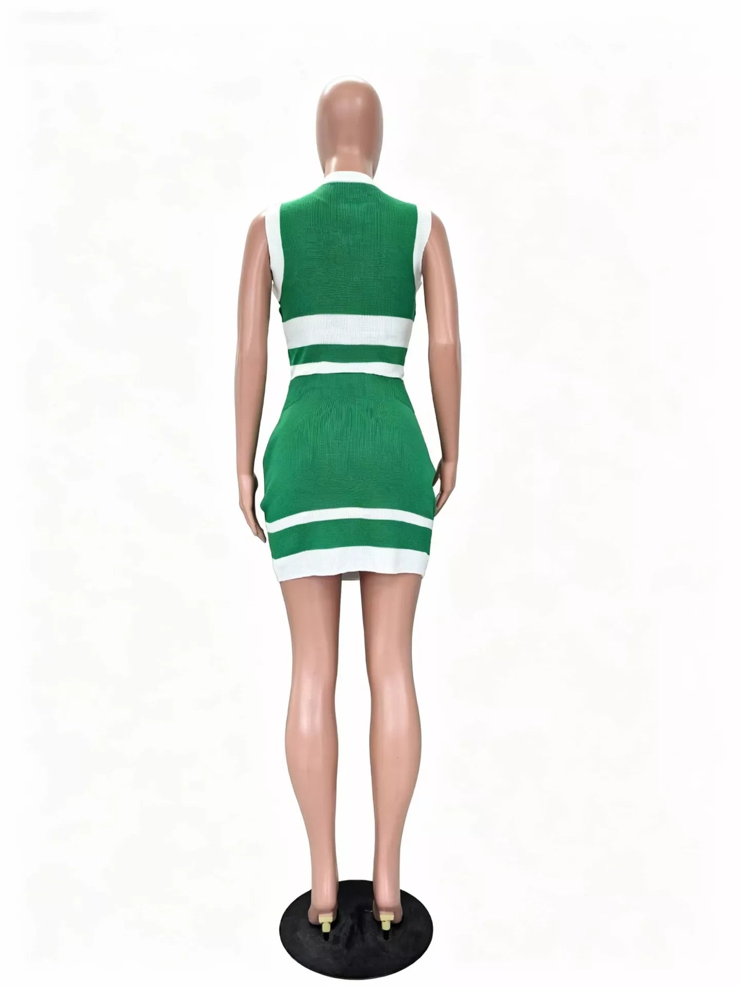Contrast trim knit tank top and skirt set by Shopimist, featuring a coordinated design with stylish trim details.