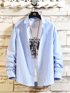 Men's plus size striped button-up casual shirt by Trendsi, featuring a comfortable fit and stylish design in a natural pose.