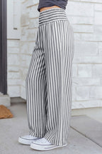Light beige Marleigh waist loose summer pants by Threaded Pear featuring a relaxed fit and comfortable culotte style.