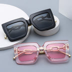 Square chain sunglasses for women by FitiqueFit featuring a stylish frame with chain accents and dark tinted lenses.