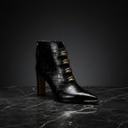 Women's satin pointed toe chunky heel short boots by Plush Fashion Hub with ultra high heel and sleek design.