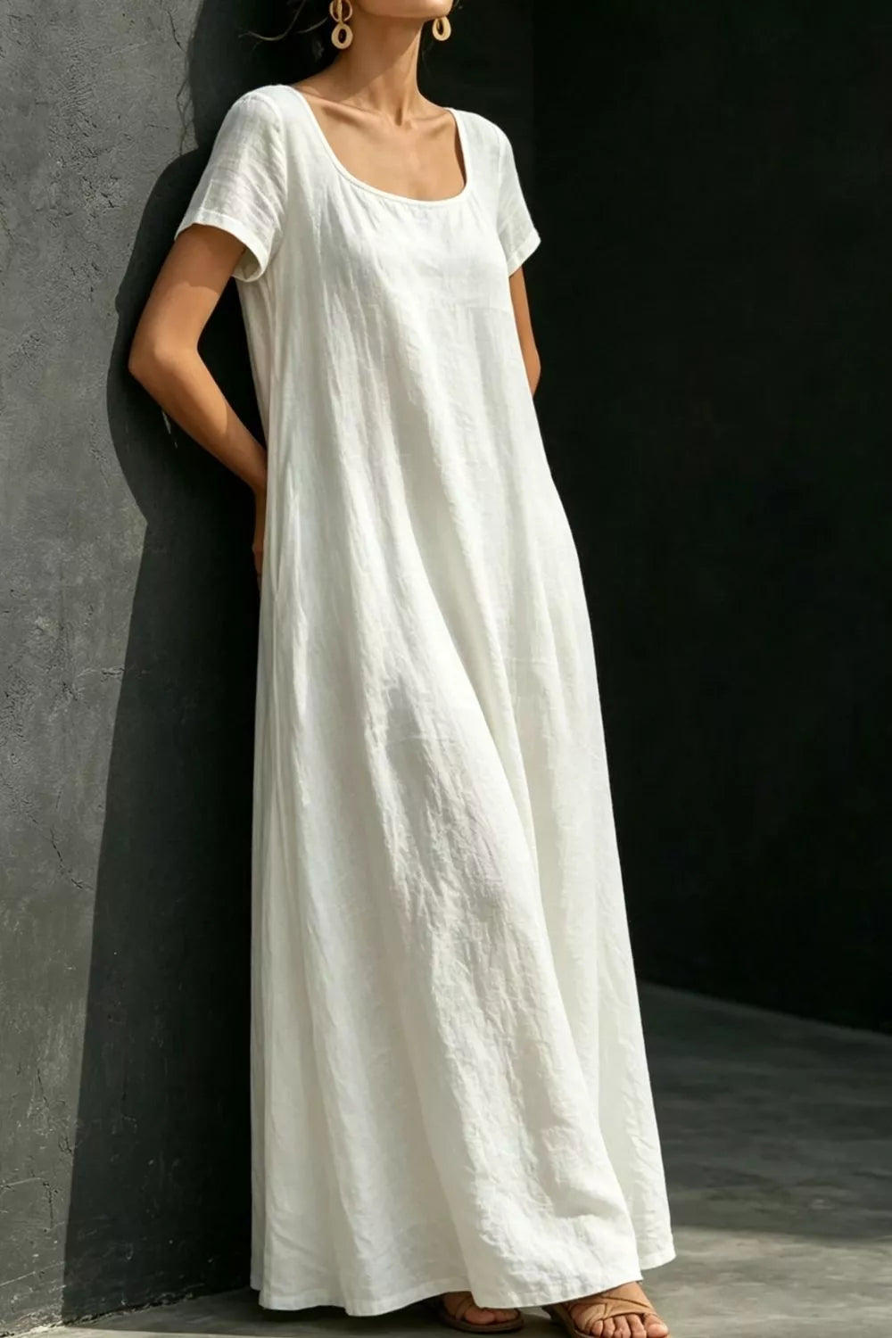 Full size casual loose short sleeve maxi dress by Plush Fashion Hub, featuring a relaxed fit and comfortable design.