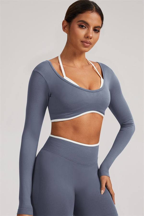 Fitglutes Activewear long sleeve crop top and leggings 2-piece set, stylish gymwear for workouts and active lifestyles.