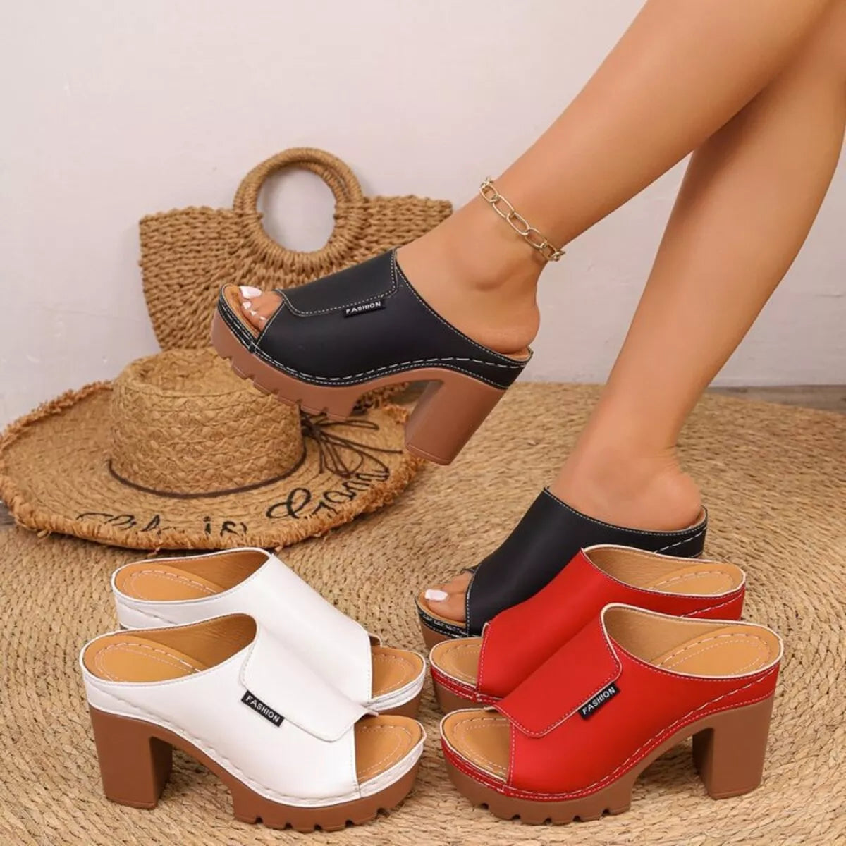 Open toe block heels sandals by Shopimist featuring stylish design and comfortable chunky heel for casual or dressy occasions.