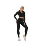 Plush Fashion Hub 2-piece seamless zip-up yoga set for women, activewear with fitted top and leggings, ideal for workout and fitness.
