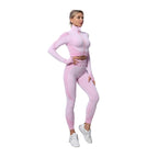 Plush Fashion Hub 2-piece seamless zip-up yoga set for women, featuring a fitted top and matching leggings for activewear.